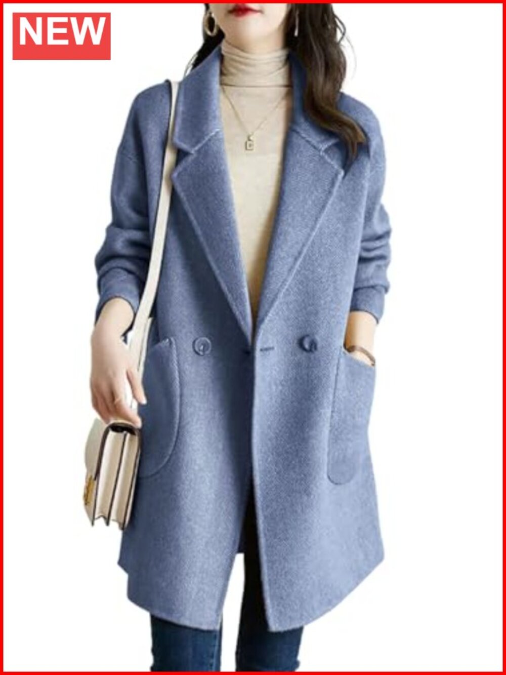 Herringbone Wool Pea Coat Double Breasted Notch Lapel Winter Overcoat